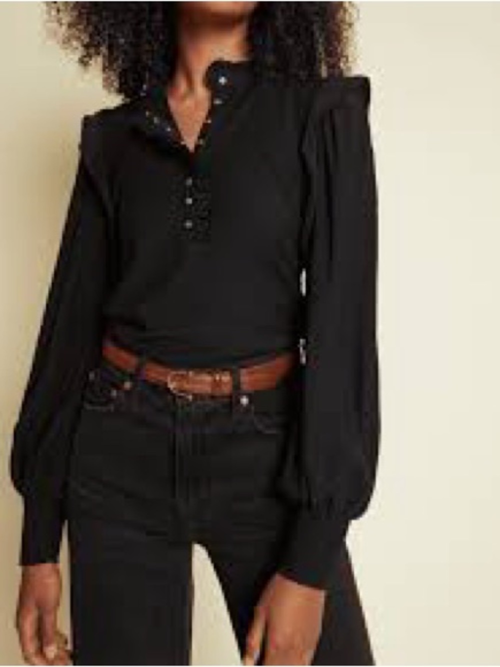 Nation LTD "Margaux" Victorian Henley Tee in Jet Black